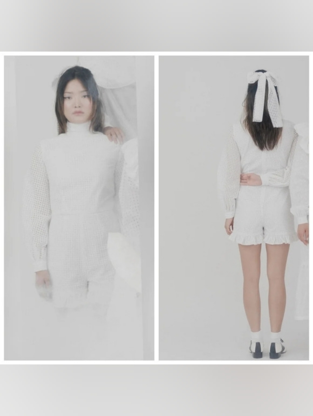 Stacey Nishimoto Church White Eyelet Long Sleeve Playsuit/Romper